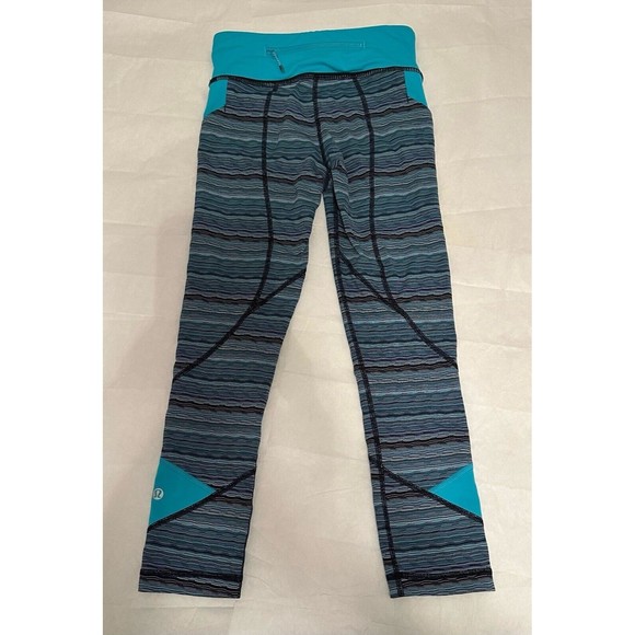 Lululemon Pace Rival Crop Space Dye Twist Naval Peacock Blue Leggings Size 2 - Picture 2 of 9